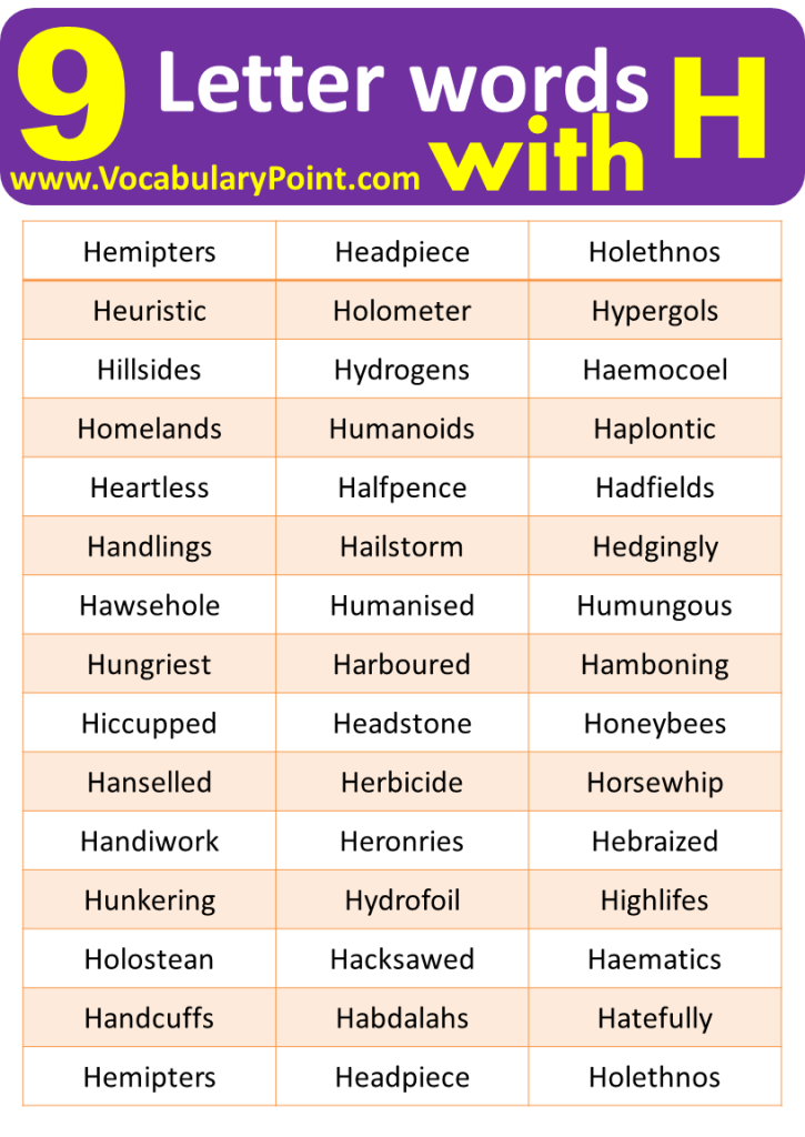 9 Letter Words Starting with H Vocabulary Point