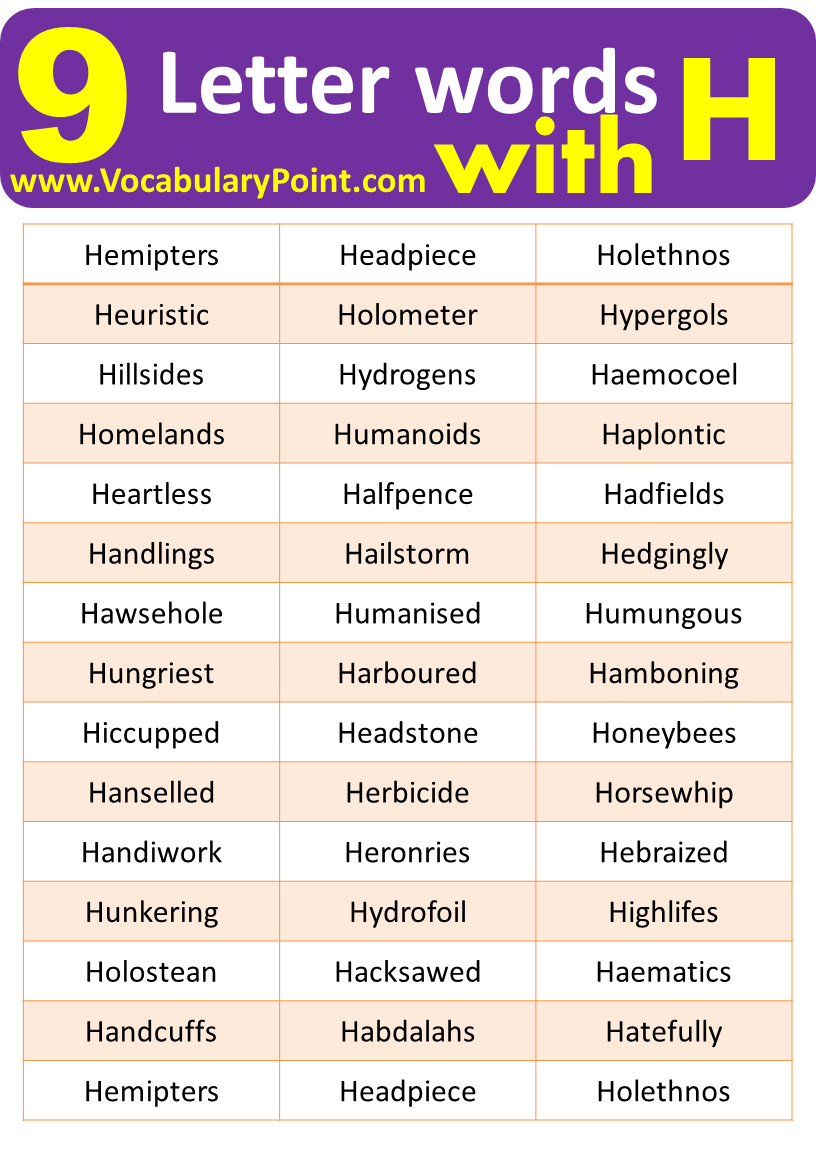 List Of Nine Letter Words Start With H
