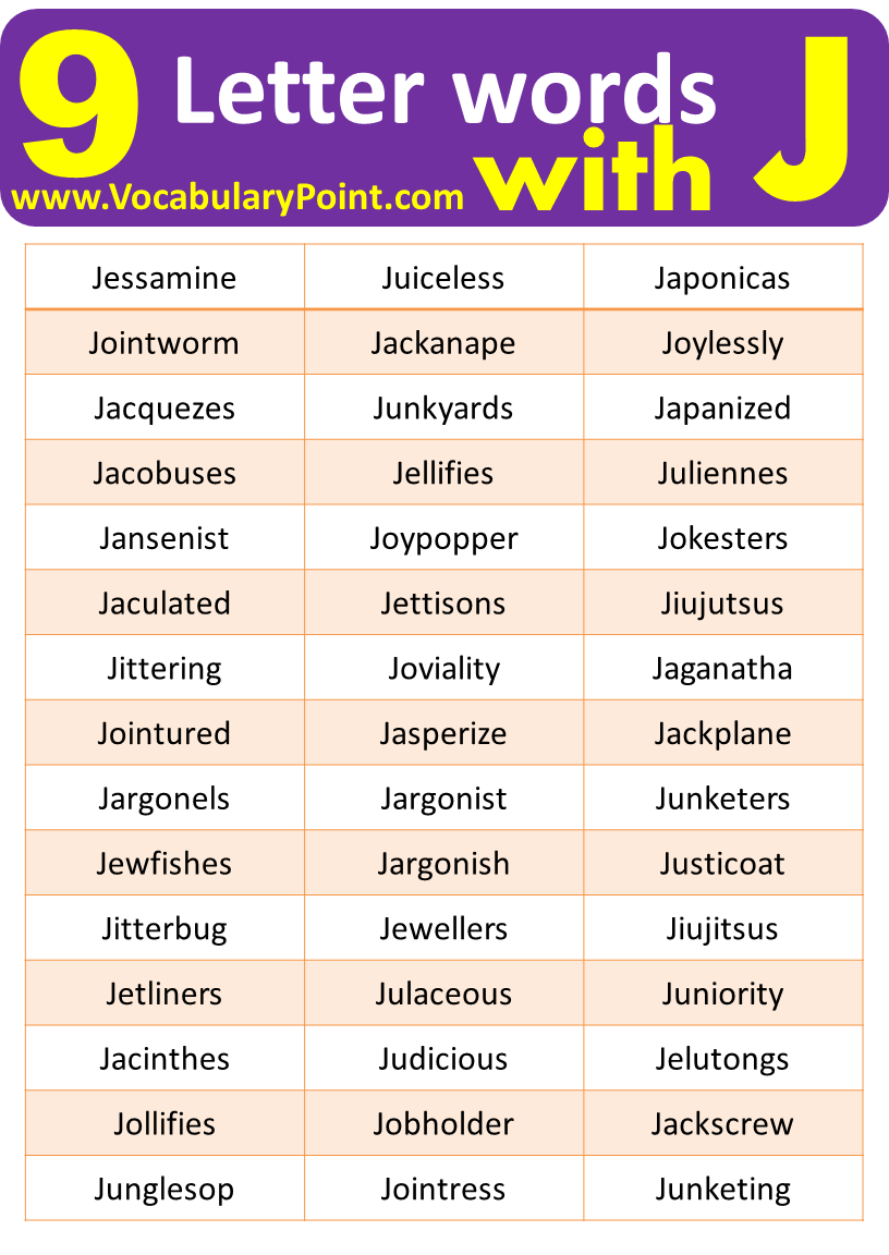 List Of Nine Letter Words Start With J
