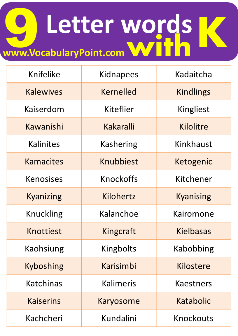 List Of Nine Letter Words Start With K