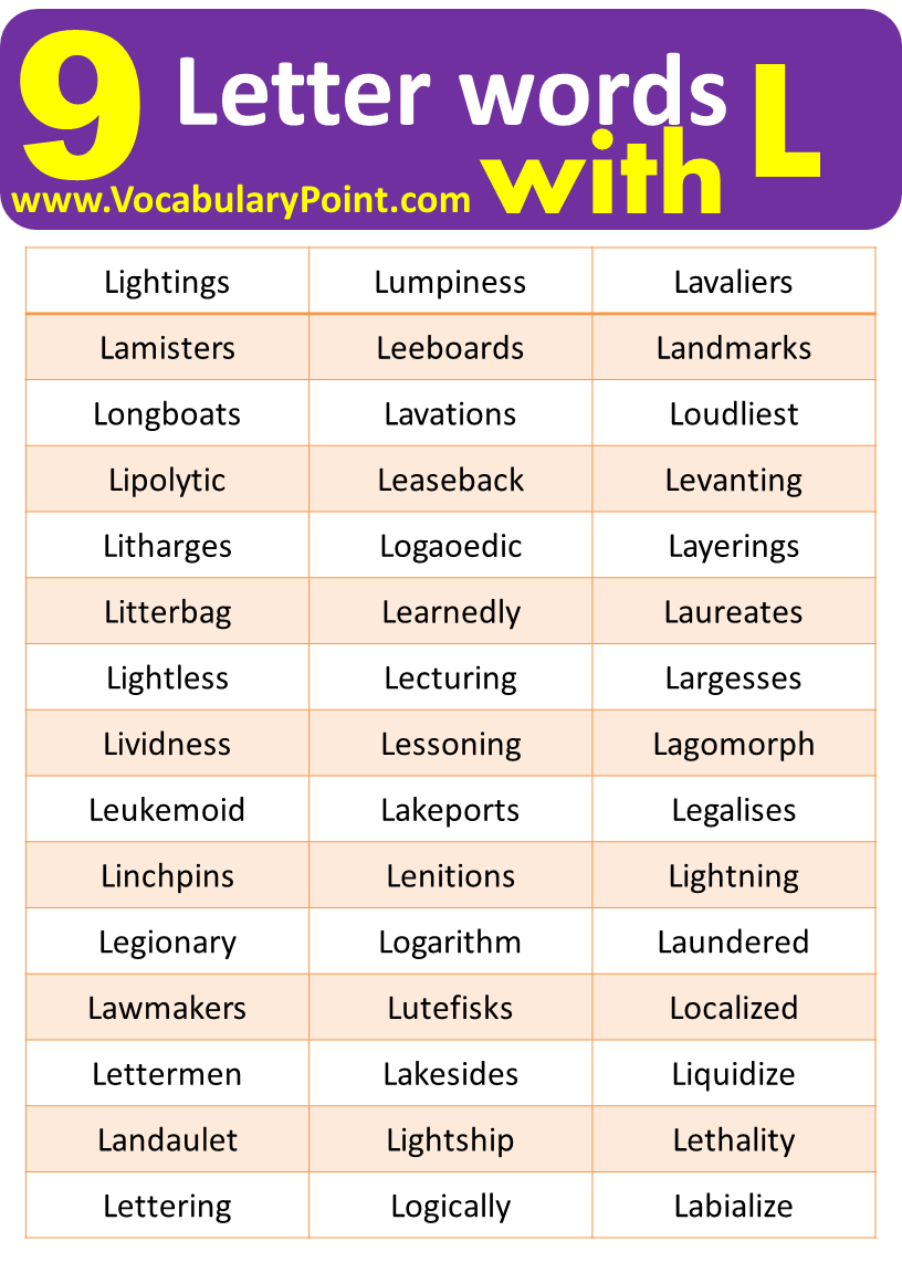 List Of Nine Letter Words Start With L