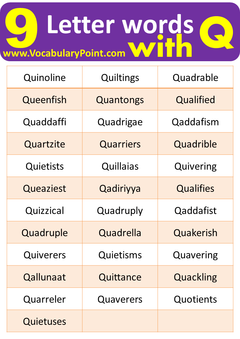 List Of Nine Letter Words Start With Q