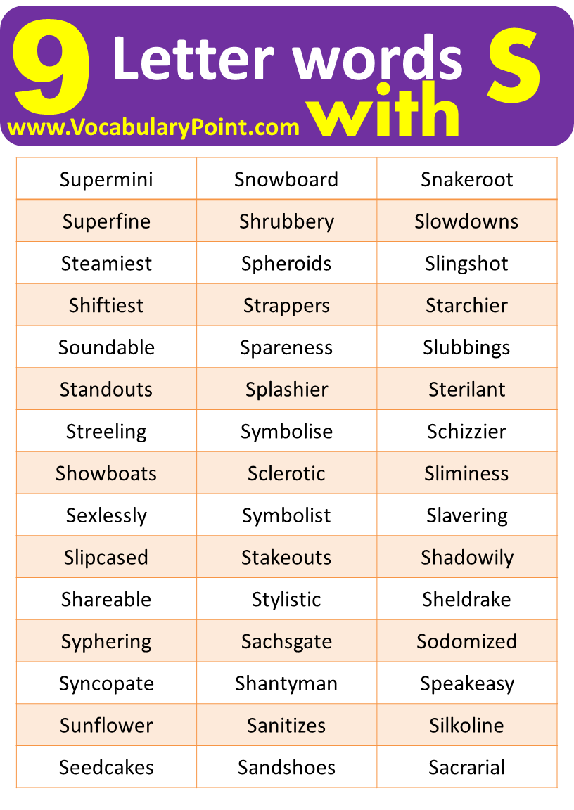 List Of Nine Letter Words Start With S