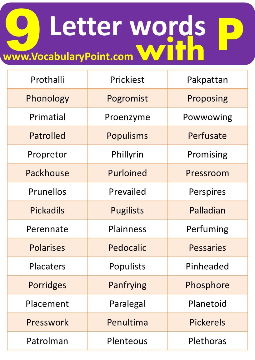 List Of Nine Letter Words Start With p