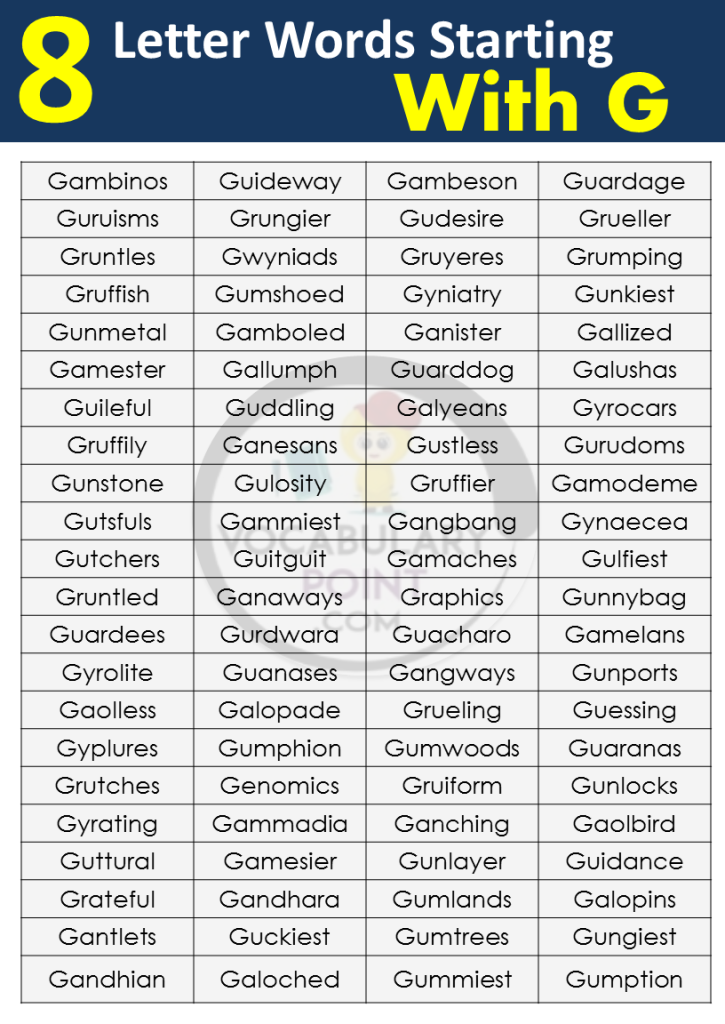 8 letter words starting with g vocabulary point