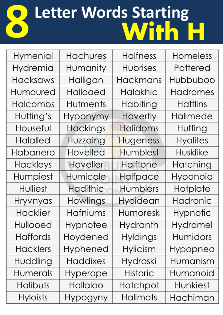 8 Letter Words Starting With H Vocabulary Point