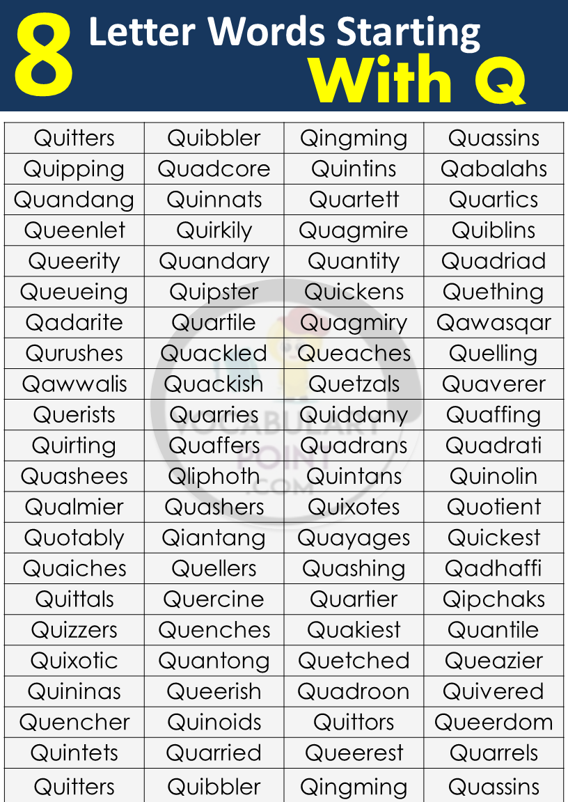 eight letter words beginning with Q