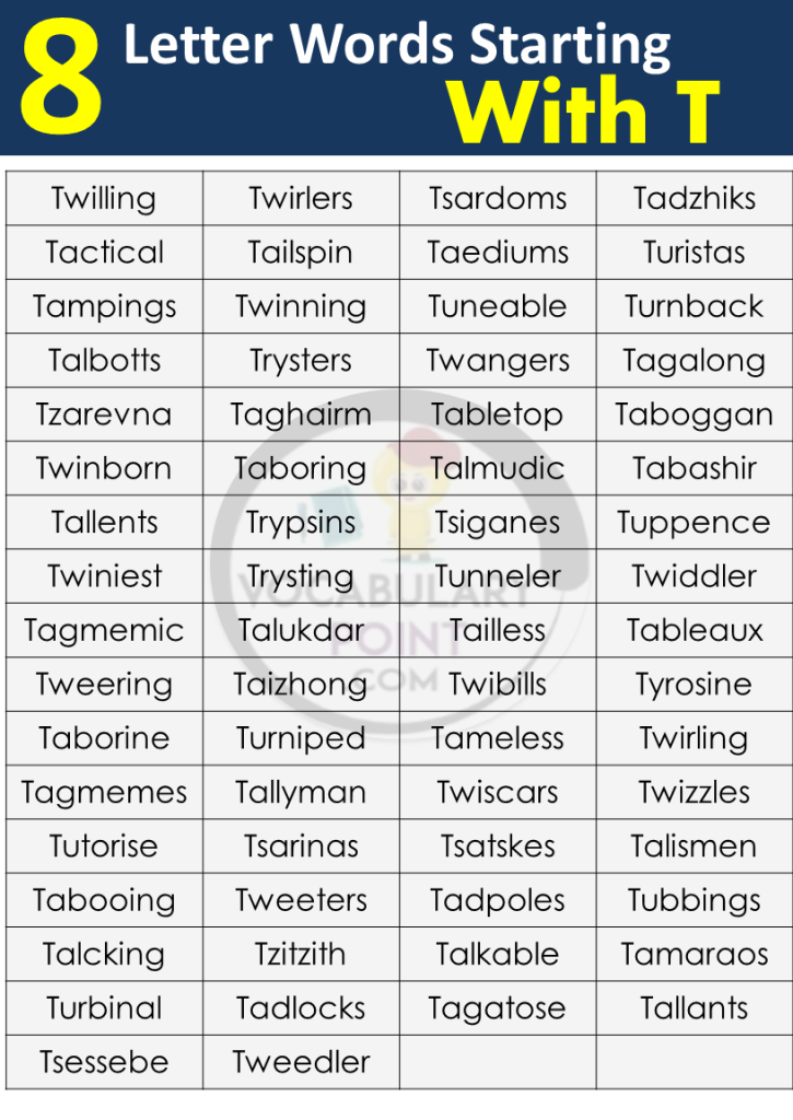 8 Letter Words Starting with T Vocabulary Point