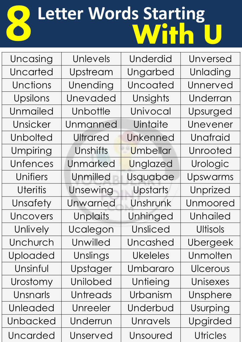 list of 8 Letter Words That Start With U