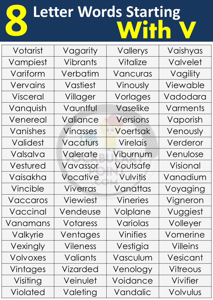list of all 8 Letter Words With V