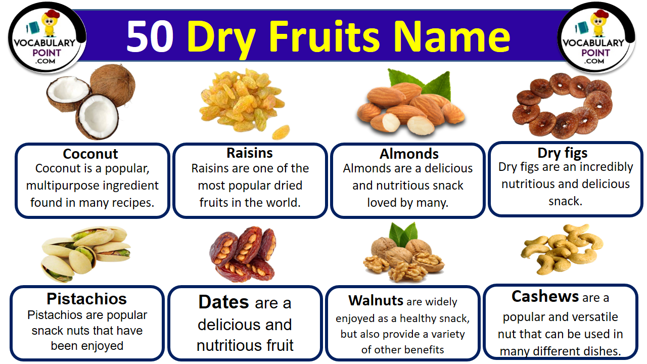 50 dry fruits names in English