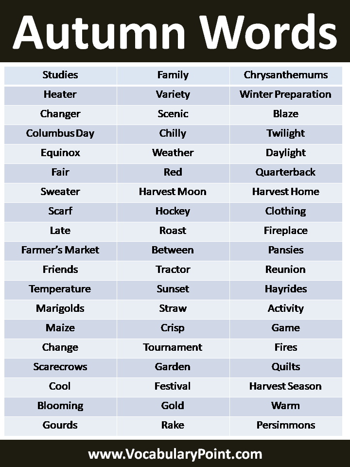 List of Beautiful Autumn Words Vocabulary Point