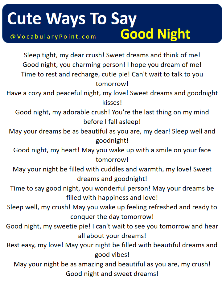 100 Cute Ways To Say Good Night - Vocabulary Point