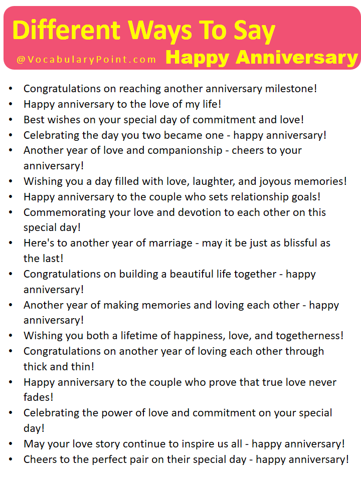 Different Ways To Say Happy Anniversary in English