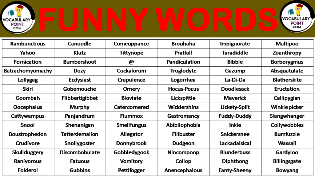 List Of Funny Words In English - Vocabulary Point