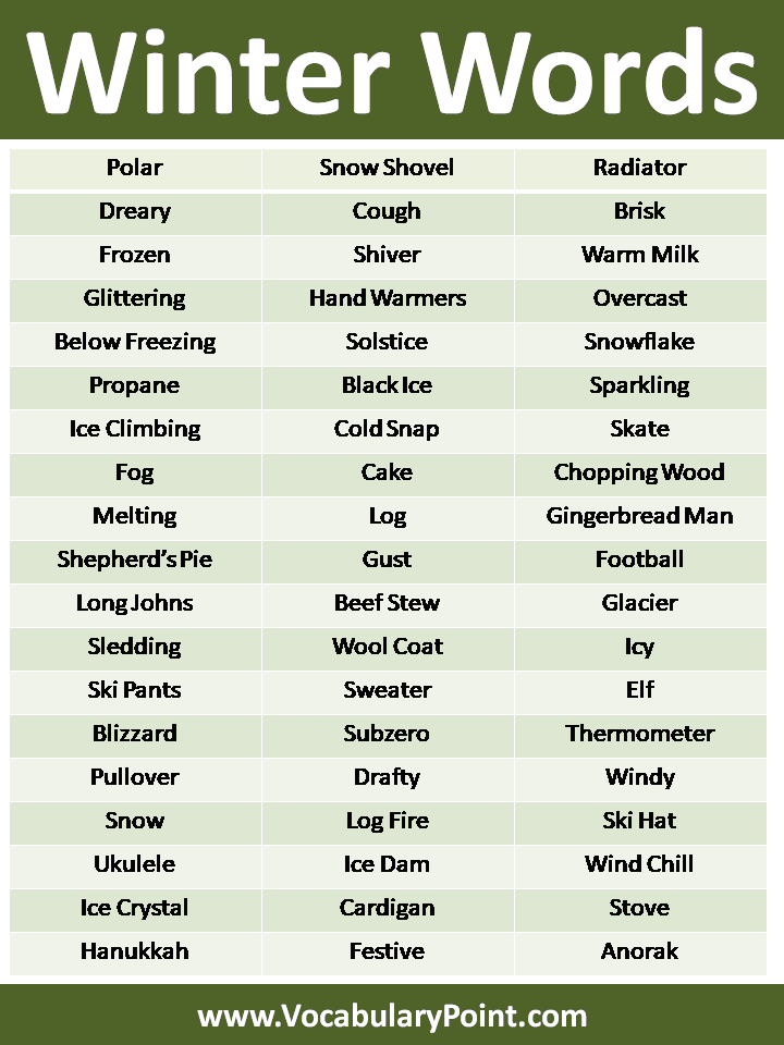 List Of Winter Words