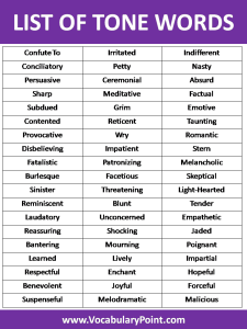 Tone Words (Words To Describe Tone) - Vocabulary Point