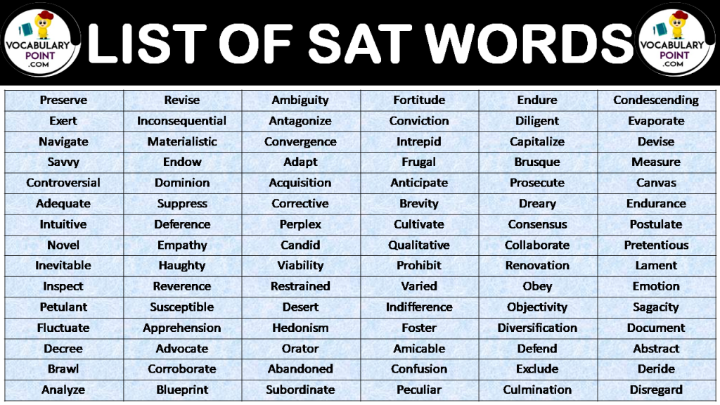 500+List of Sat Words Vocabulary Point