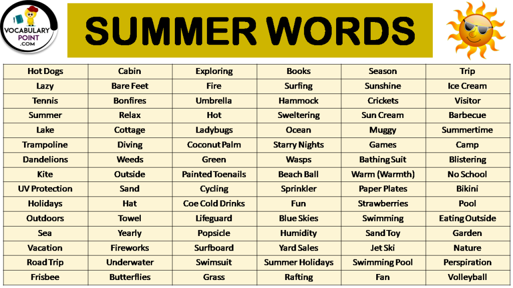 list-of-summer-words-vocabulary-point