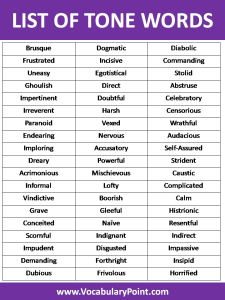 Tone Words (Words To Describe Tone) - Vocabulary Point