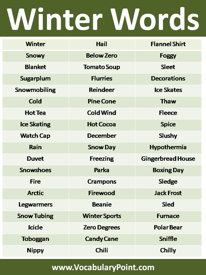 List Of Winter Words Vocabulary Point