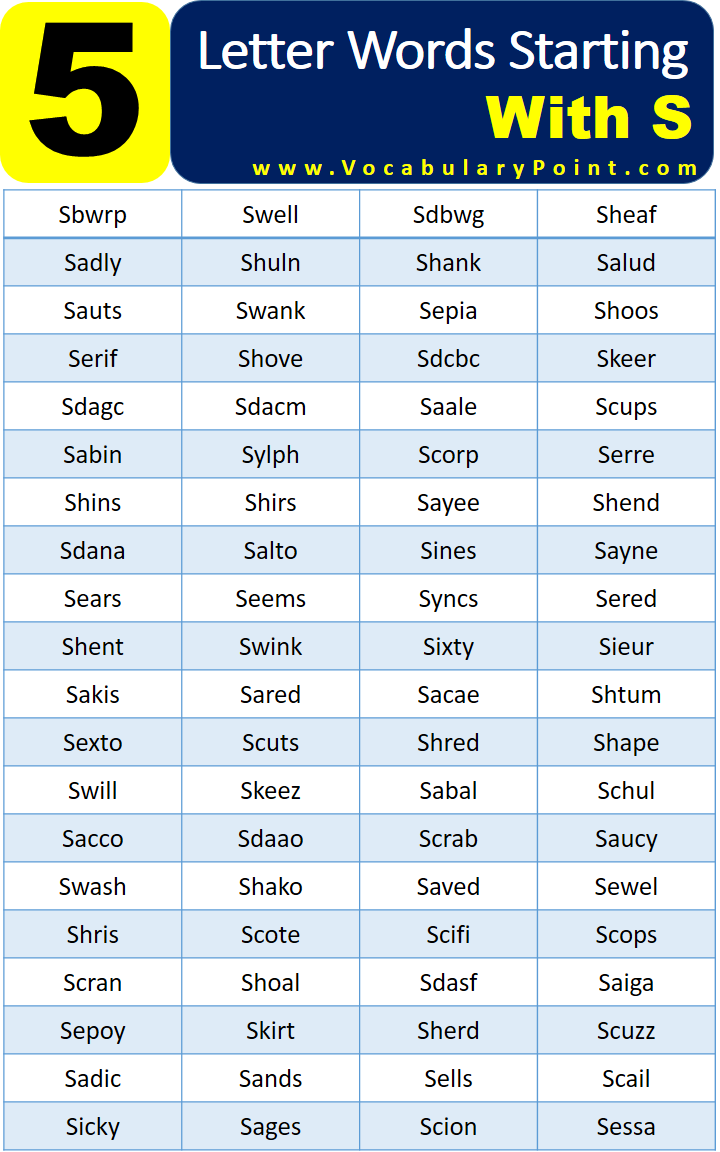 5 Letter Words Beginning With S