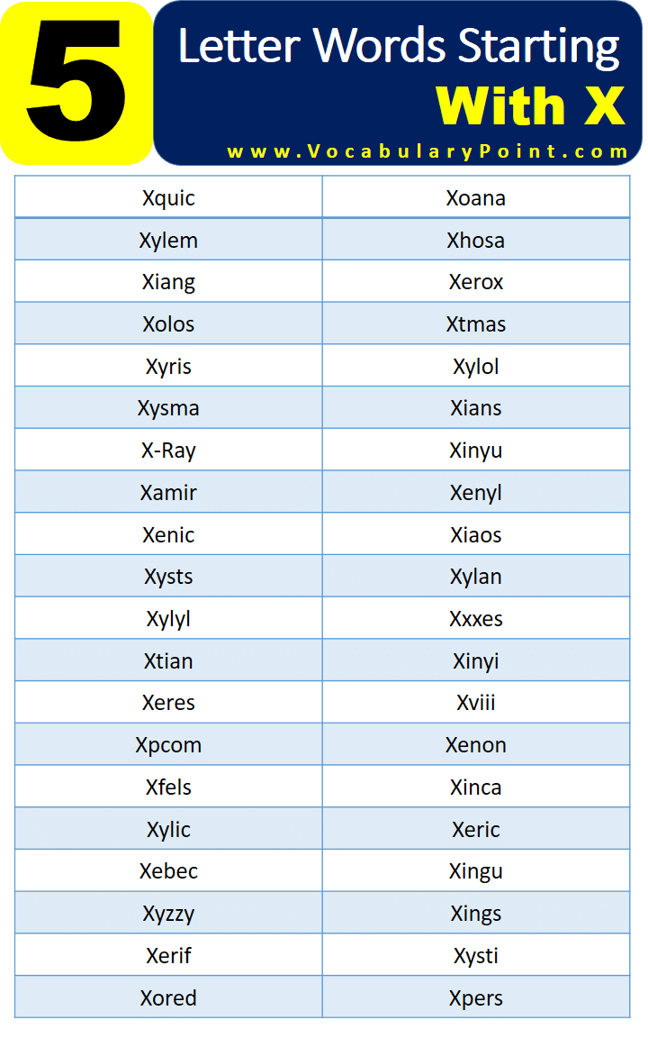 5 Letter Words Beginning With X