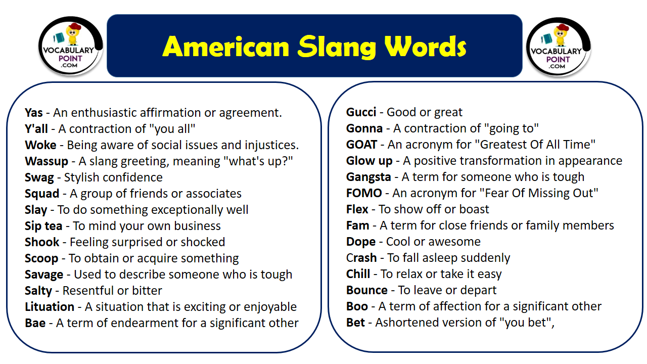 100 Most Common American Slang Words Vocabulary Point