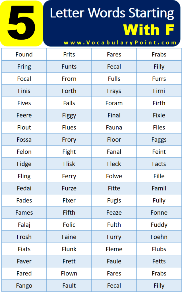 5 letter words starting with f with meaning