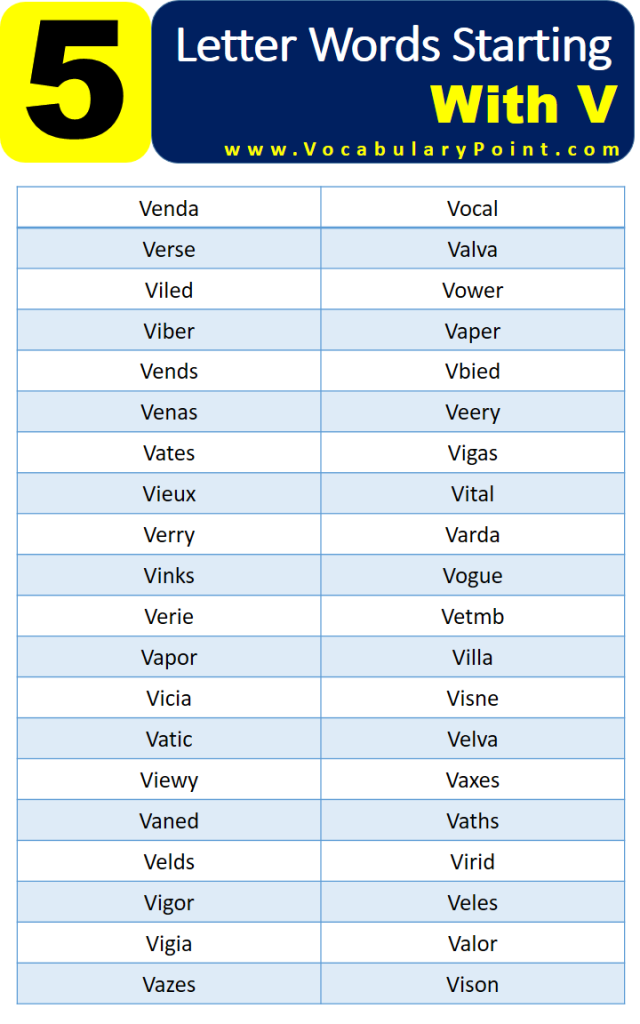 5 letters words starting v