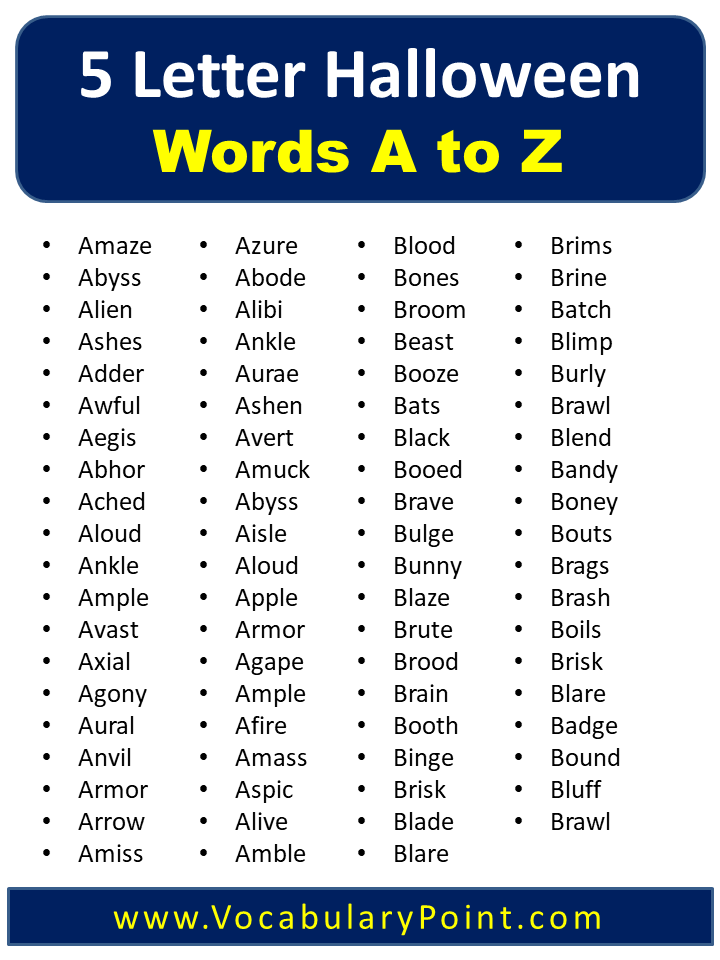 5 Letter Halloween Words A to Z
