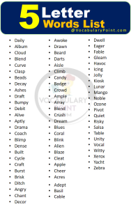 Most Common 5 Letter Words A To Z In English - Vocabulary Point