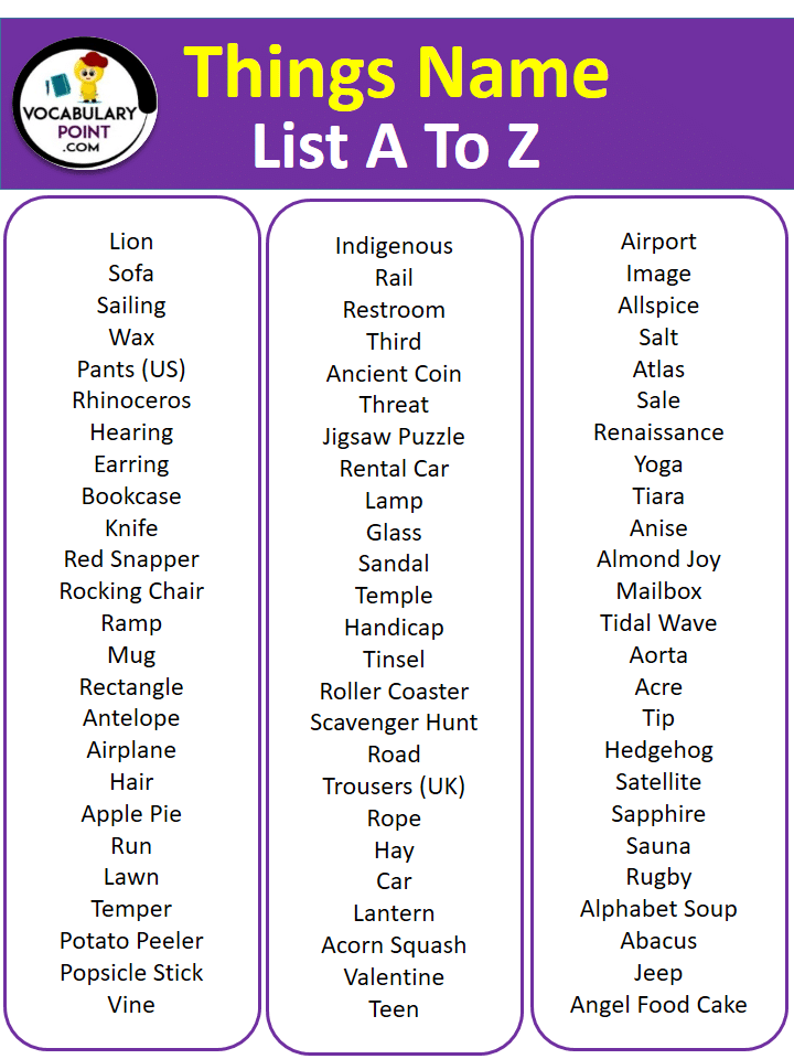 A To Z Things Names