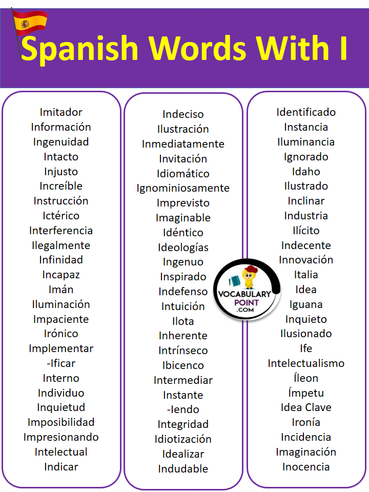 Spanish Words With I Vocabulary Point