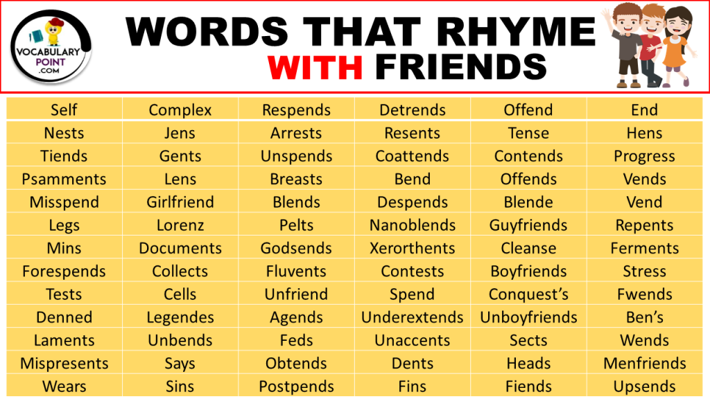 Words That Rhyme with Friends Vocabulary Point