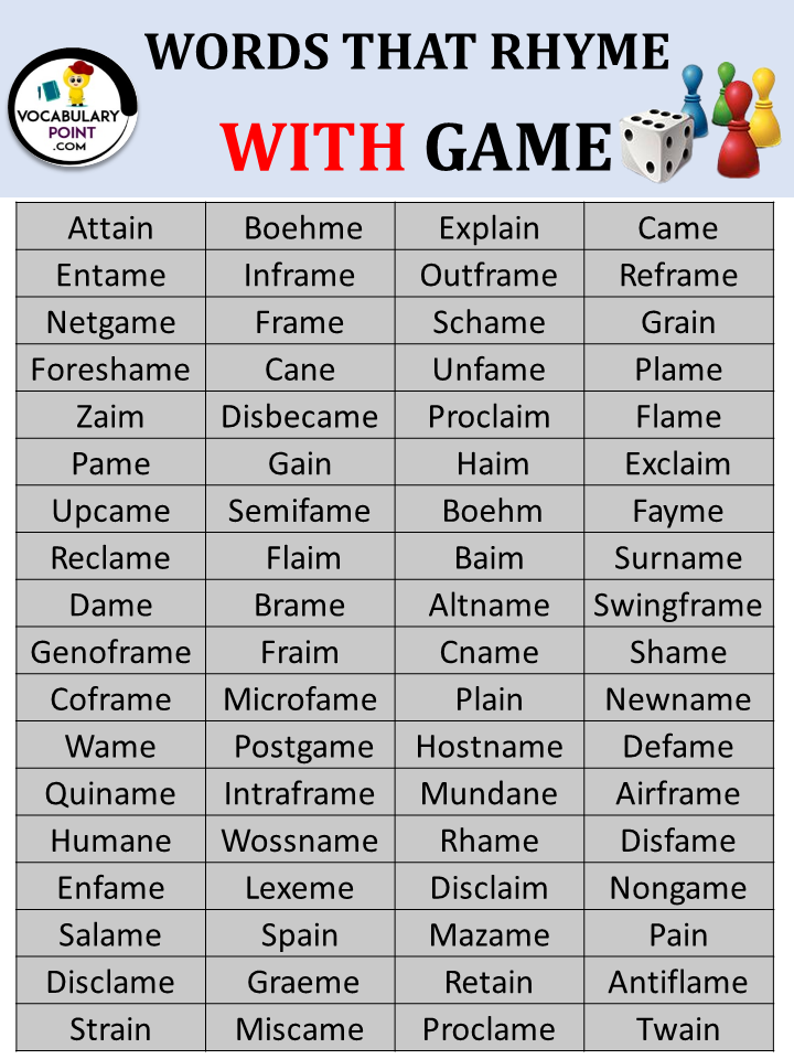 Words That Rhyme With Game 1