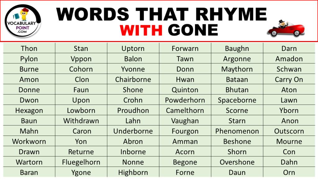 Words That Rhyme With Gone Vocabulary Point