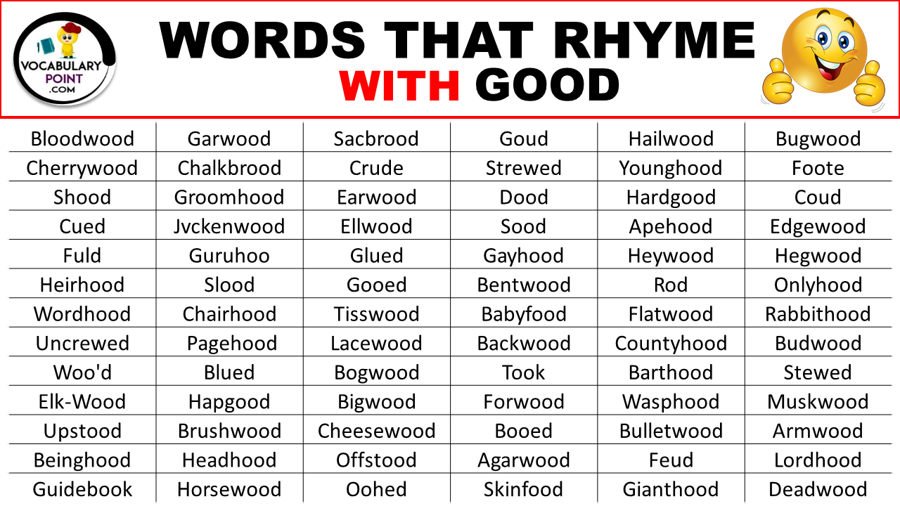 Words That Rhyme With Good Vocabulary Point