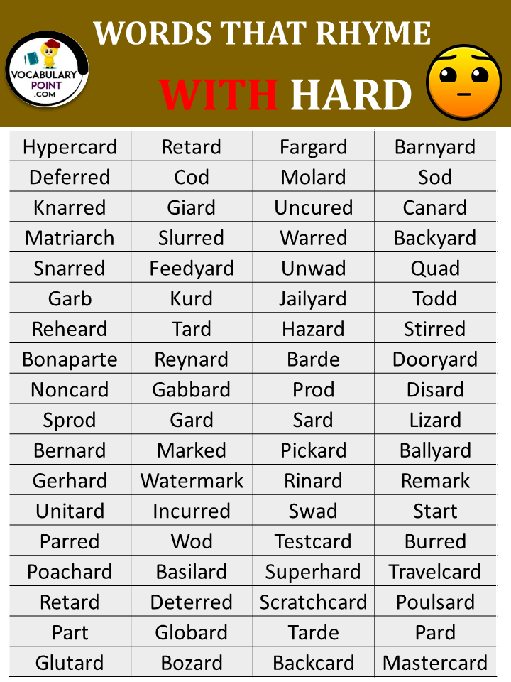 Words That Rhyme With Hard 2