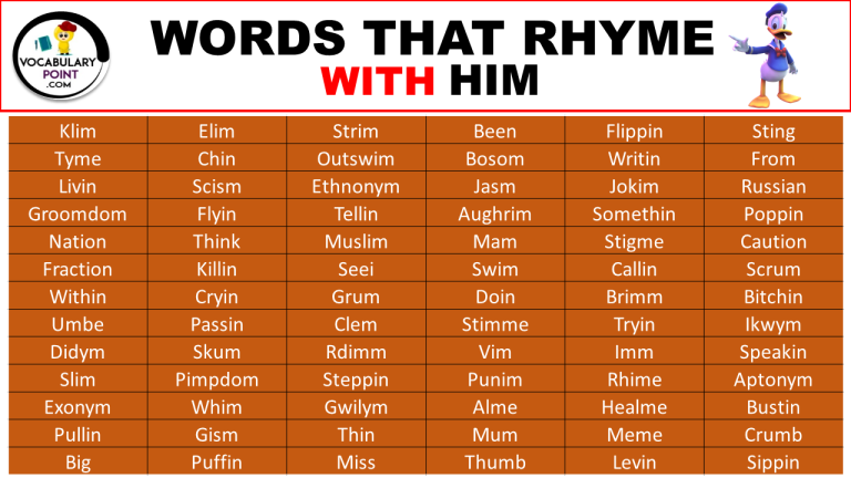 Words That Rhyme with Him - Vocabulary Point