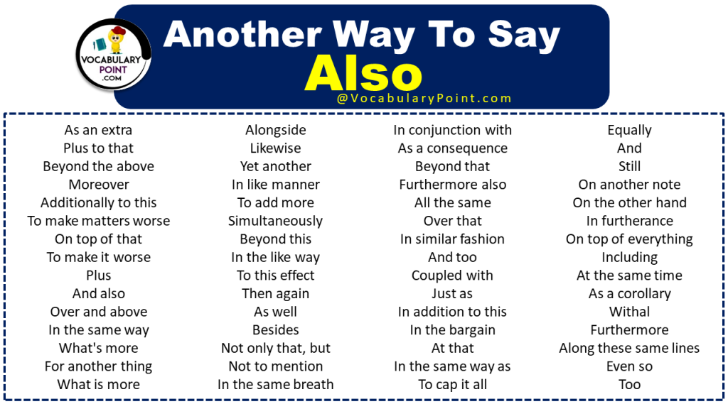 Other Ways To Say Also   Vocabulary Point