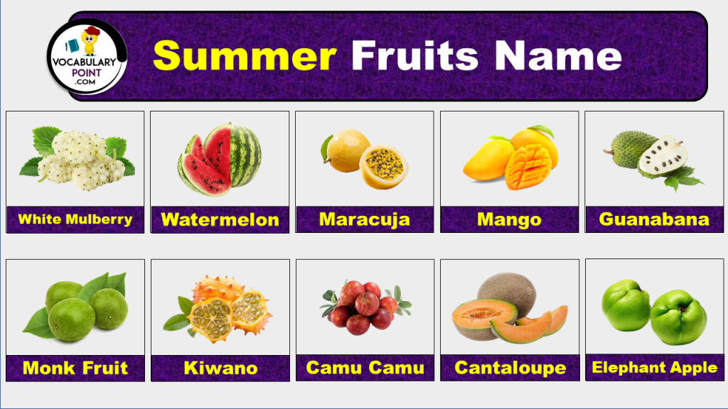 List of Summer Fruits with Their Benefits Vocabulary Point
