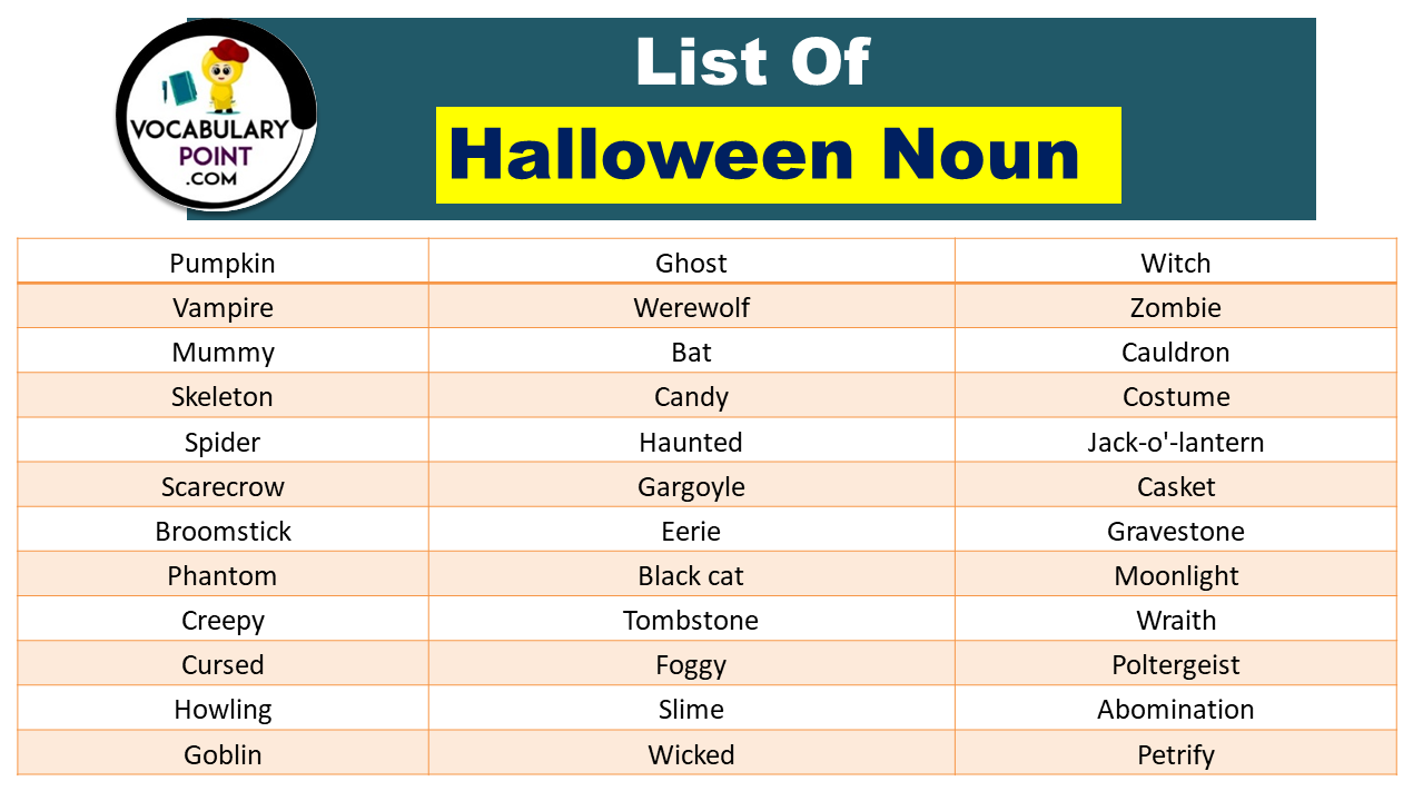 List Of Halloween Noun