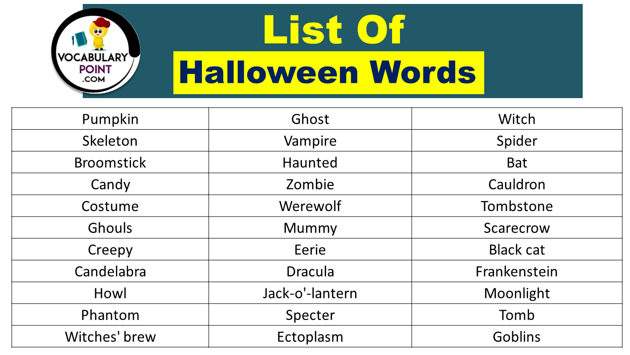 List Of Halloween Words