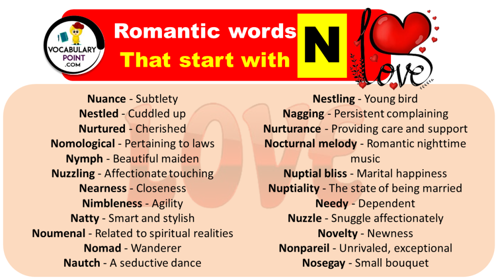 Romantic Words That Start With N Love Words With N Vocabulary Point