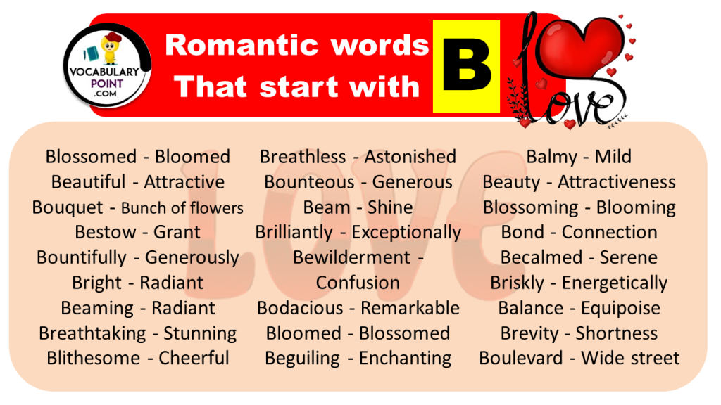 Romantic words that start with b love words with b vocabulary point