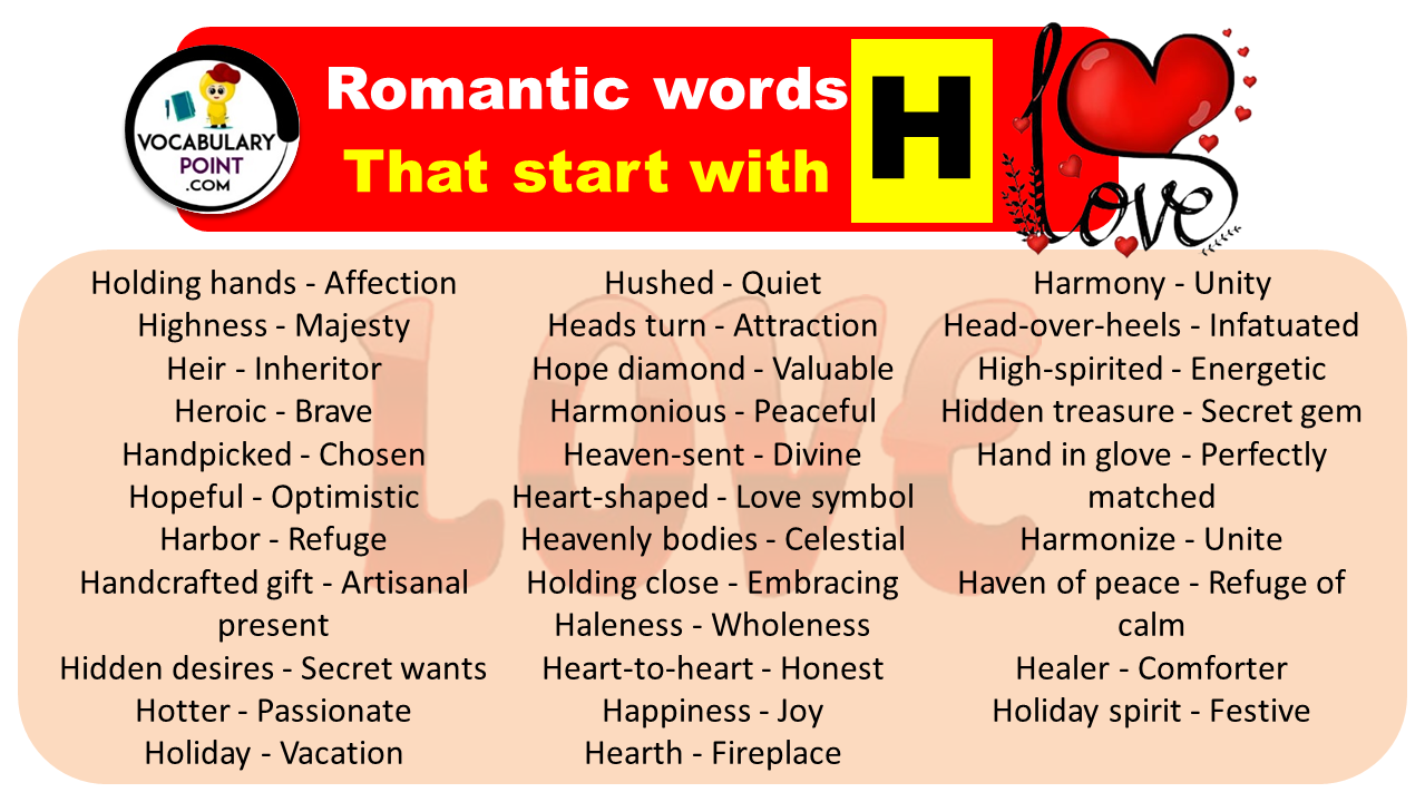 Romantic Words That Start With H Love Words With H Vocabulary Point