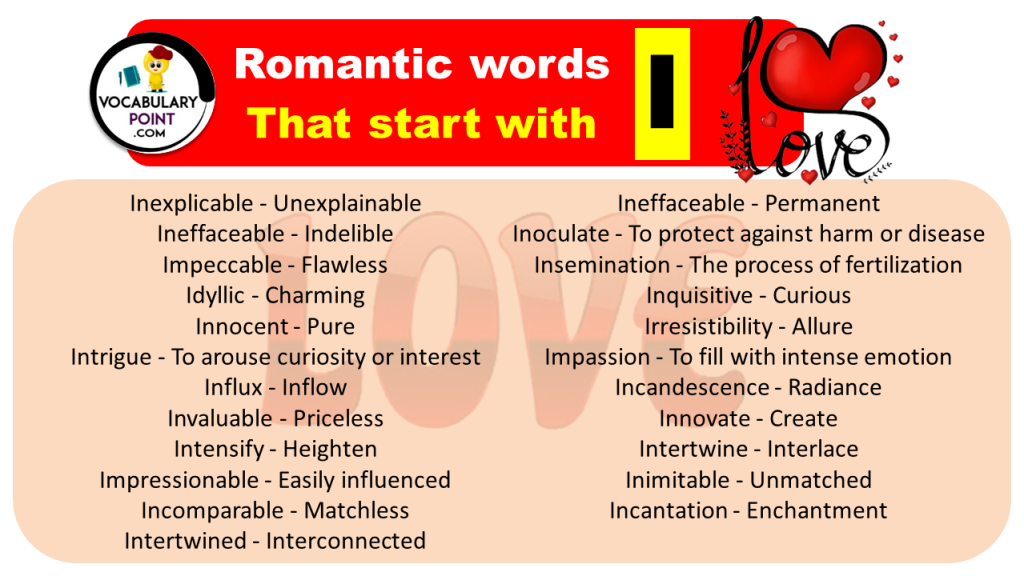 Romantic Words That Start With I Love Words With I Vocabulary Point