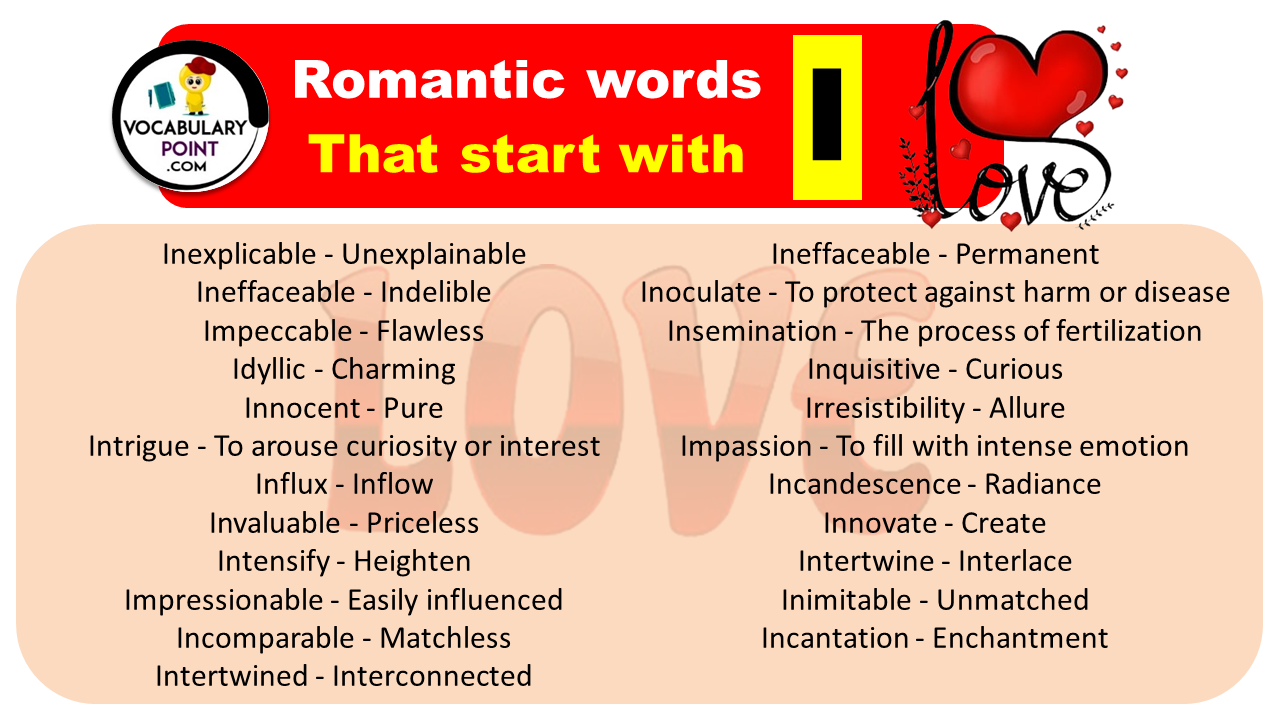 Romantic words That start with I