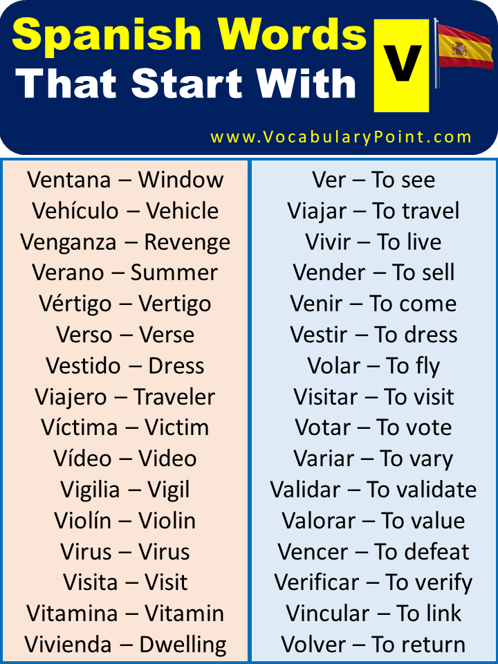 Best Spanish Words That Start With V Vocabulary Point